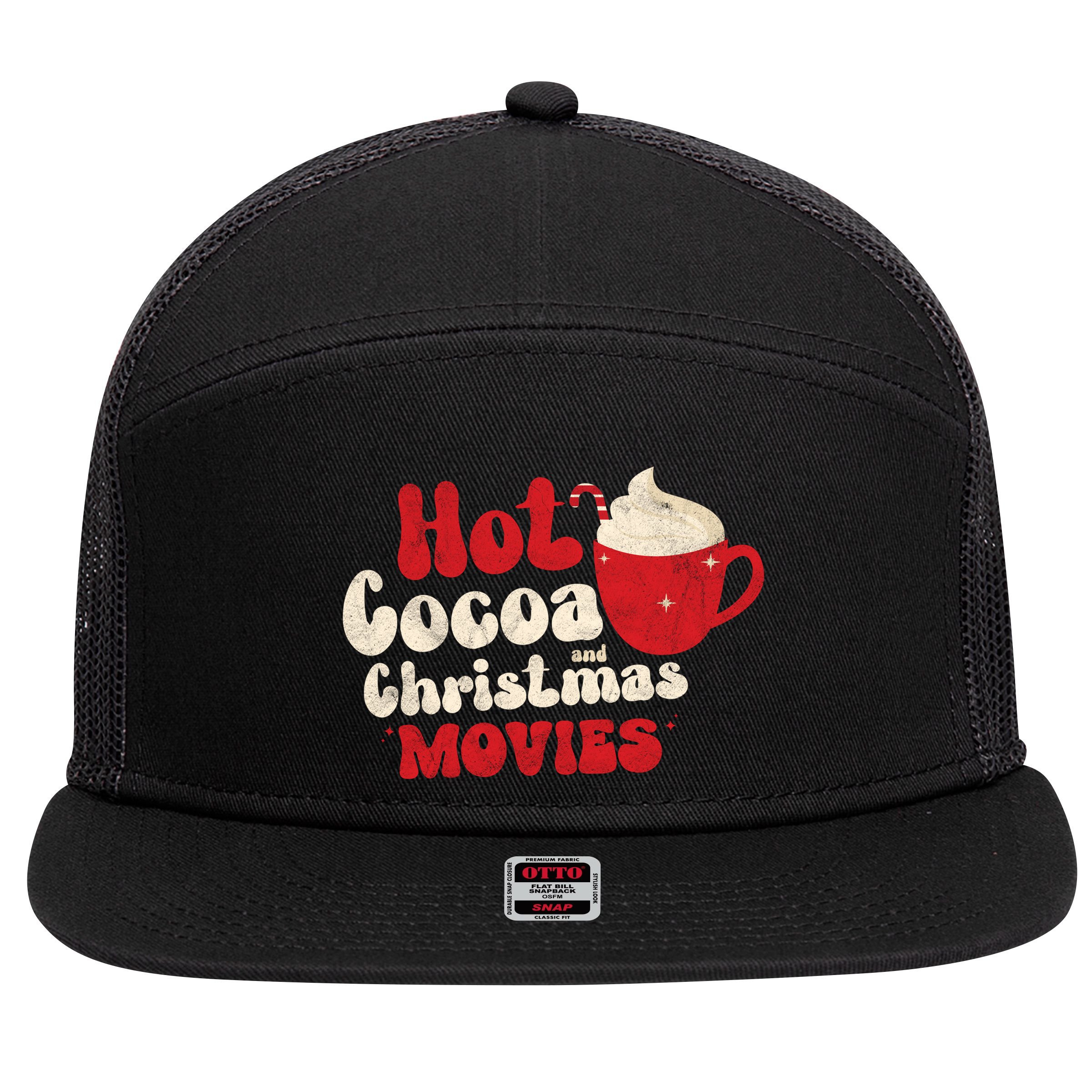Hot Cocoa And Christmas Movies Holiday 7 Panel Mesh Trucker Snapback Hat