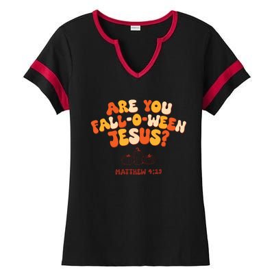 Halloween Christian Are You Fall O Ween Jesus Ladies Halftime Notch Neck Tee