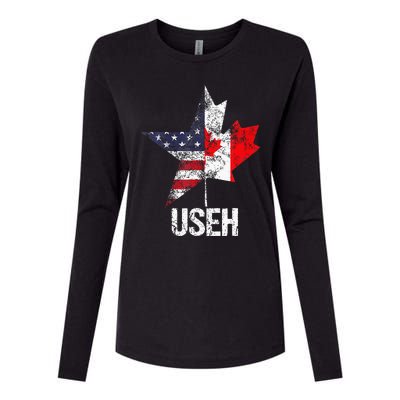 Half Canadian American Useh Canada Usa Flag United States Womens Cotton Relaxed Long Sleeve T-Shirt