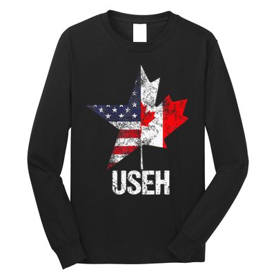 Half Canadian American Useh Canada Usa Flag United States Long Sleeve Shirt