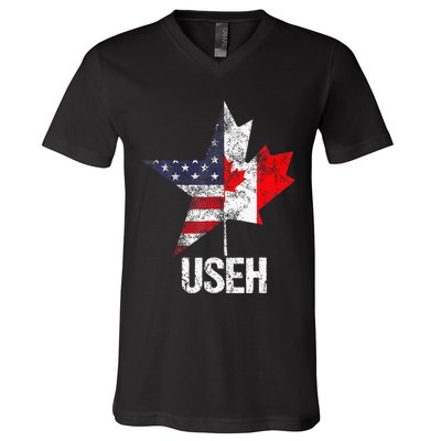 Half Canadian American Useh Canada Usa Flag United States V-Neck T-Shirt