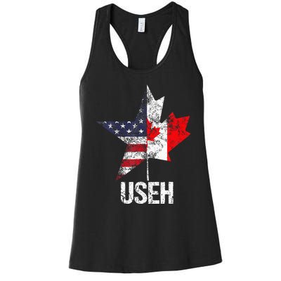 Half Canadian American Useh Canada Usa Flag United States Women's Racerback Tank