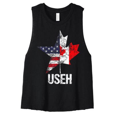 Half Canadian American Useh Canada Usa Flag United States Women's Racerback Cropped Tank