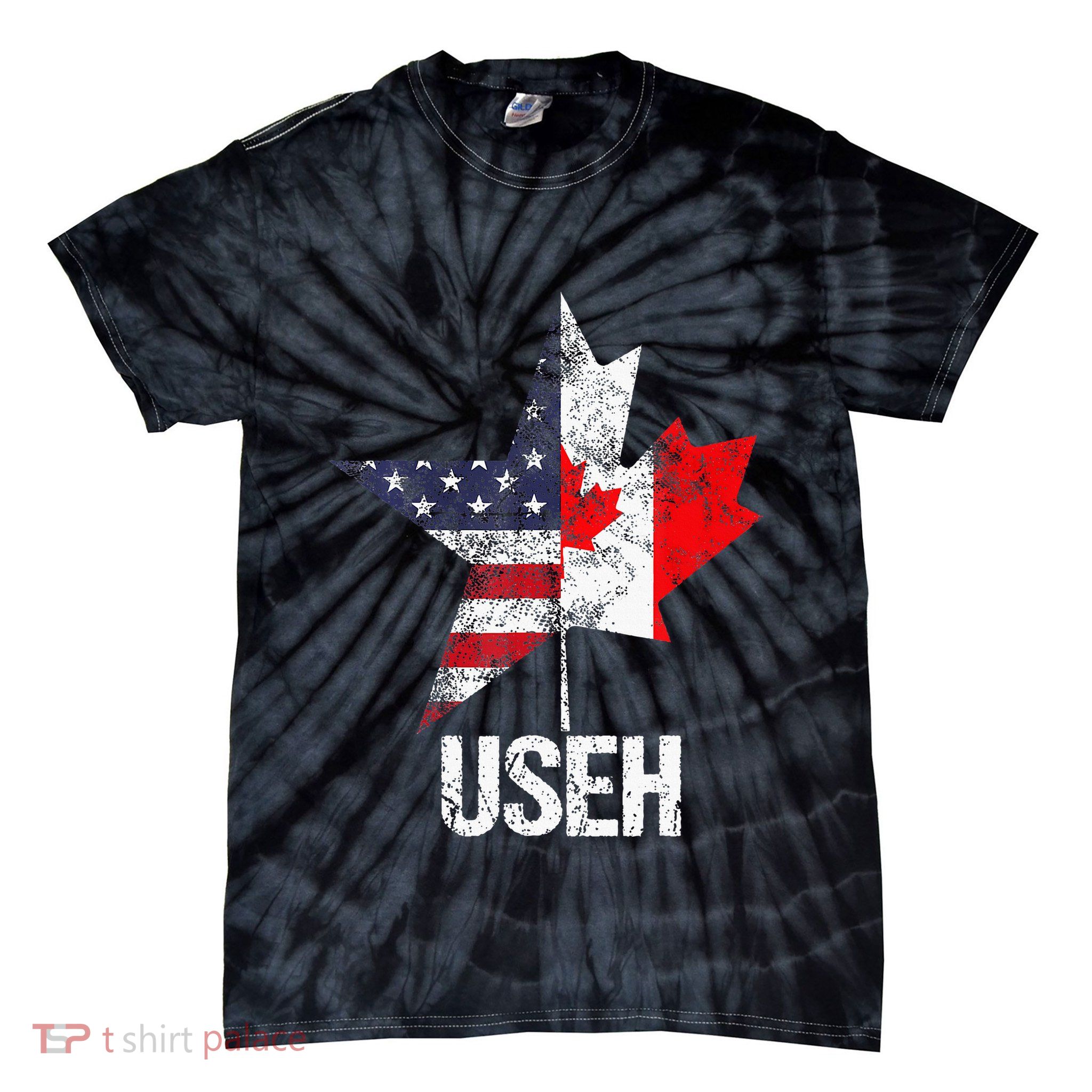 Half Canadian American Useh Canada Usa Flag United States Tie-Dye T-Shirt