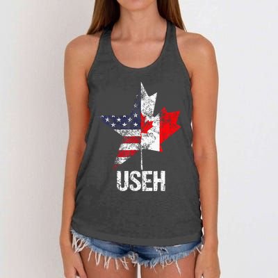 Half Canadian American Useh Canada Usa Flag United States Women's Knotted Racerback Tank