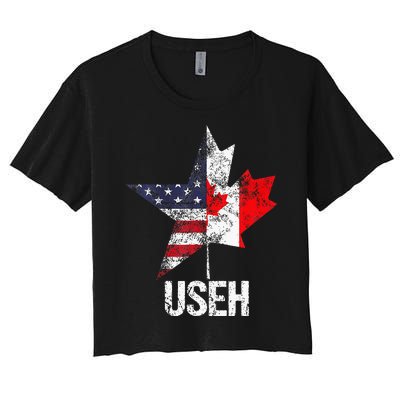 Half Canadian American Useh Canada Usa Flag United States Women's Crop Top Tee