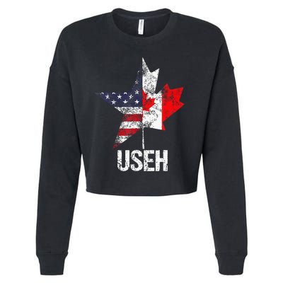 Half Canadian American Useh Canada Usa Flag United States Cropped Pullover Crew