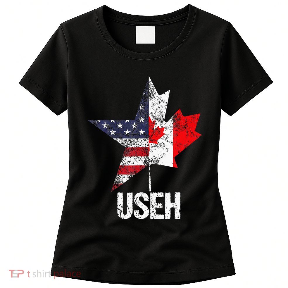 Half Canadian American Useh Canada Usa Flag United States Womens T-Shirt