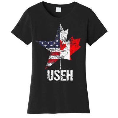 Half Canadian American Useh Canada Usa Flag United States Women's T-Shirt