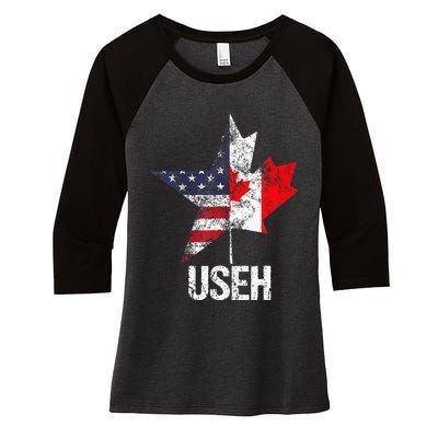 Half Canadian American Useh Canada Usa Flag United States Women's Tri-Blend 3/4-Sleeve Raglan Shirt