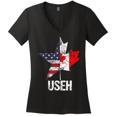 Half Canadian American Useh Canada Usa Flag United States Women's V-Neck T-Shirt