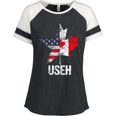 Half Canadian American Useh Canada Usa Flag United States Enza Ladies Jersey Colorblock Tee