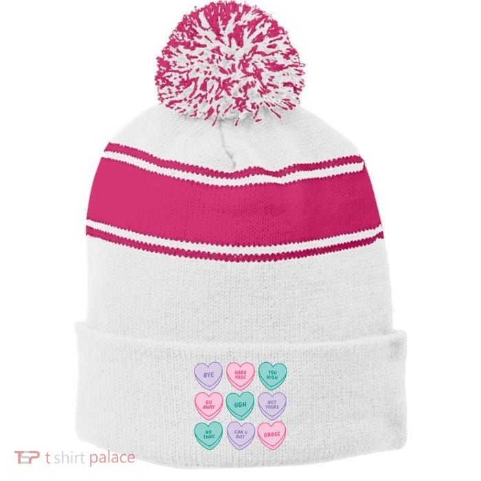 Heart Candy Antivalentine Stripe Pom Pom Beanie