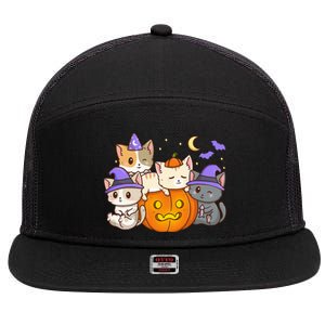 Halloween Cats Anime Cat Kawaii Neko Pumpkin Cat Lover Witch 7 Panel Mesh Trucker Snapback Hat