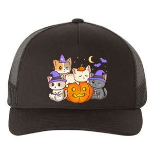 Halloween Cats Anime Cat Kawaii Neko Pumpkin Cat Lover Witch Yupoong Adult 5-Panel Trucker Hat