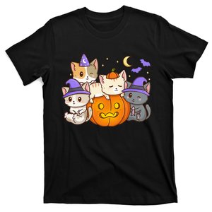 Halloween Cats Anime Cat Kawaii Neko Pumpkin Cat Lover Witch T-Shirt