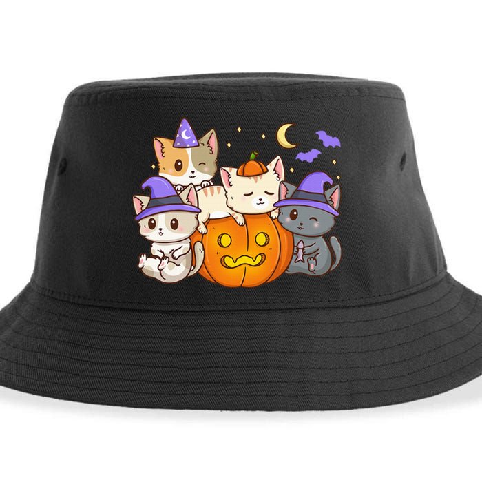 Halloween Cats Anime Cat Kawaii Neko Pumpkin Cat Lover Witch Sustainable Bucket Hat