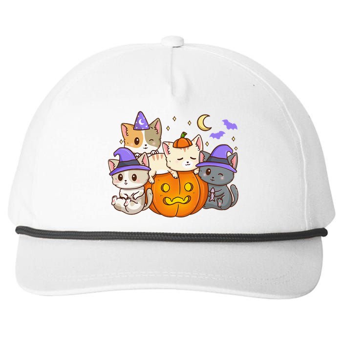 Halloween Cats Anime Cat Kawaii Neko Pumpkin Cat Lover Witch Snapback Five-Panel Rope Hat