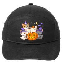 Halloween Cats Anime Cat Kawaii Neko Pumpkin Cat Lover Witch 7-Panel Snapback Hat