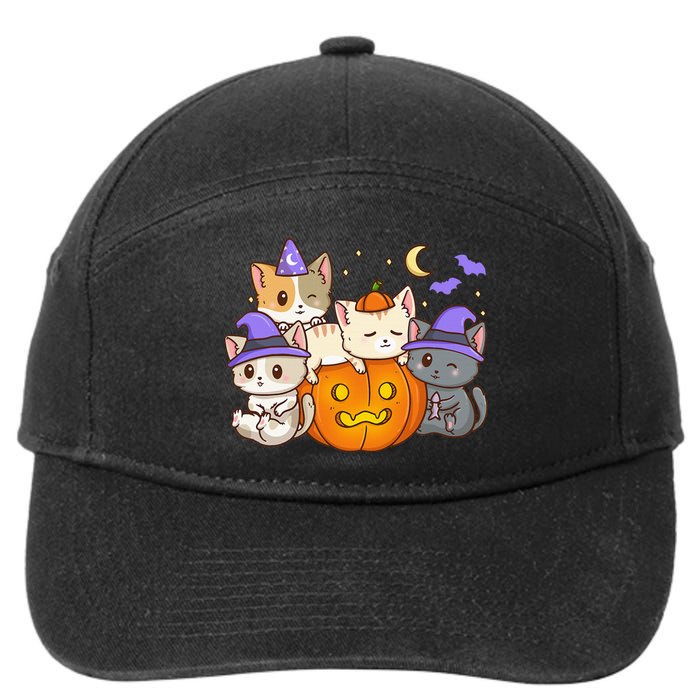 Halloween Cats Anime Cat Kawaii Neko Pumpkin Cat Lover Witch 7-Panel Snapback Hat