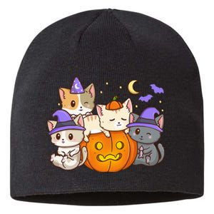 Halloween Cats Anime Cat Kawaii Neko Pumpkin Cat Lover Witch Sustainable Beanie