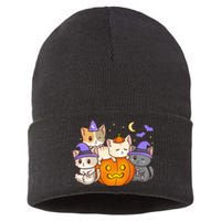 Halloween Cats Anime Cat Kawaii Neko Pumpkin Cat Lover Witch Sustainable Knit Beanie