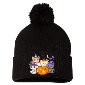 Halloween Cats Anime Cat Kawaii Neko Pumpkin Cat Lover Witch Pom Pom 12in Knit Beanie