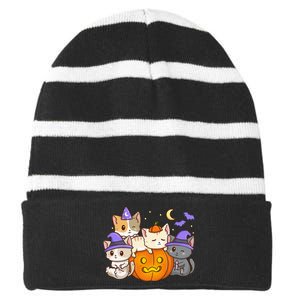 Halloween Cats Anime Cat Kawaii Neko Pumpkin Cat Lover Witch Striped Beanie with Solid Band