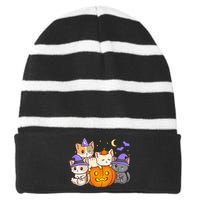 Halloween Cats Anime Cat Kawaii Neko Pumpkin Cat Lover Witch Striped Beanie with Solid Band