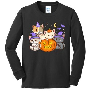 Halloween Cats Anime Cat Kawaii Neko Pumpkin Cat Lover Witch Kids Long Sleeve Shirt