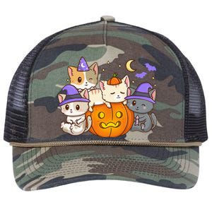 Halloween Cats Anime Cat Kawaii Neko Pumpkin Cat Lover Witch Retro Rope Trucker Hat Cap