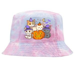 Halloween Cats Anime Cat Kawaii Neko Pumpkin Cat Lover Witch Tie-Dyed Bucket Hat