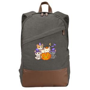 Halloween Cats Anime Cat Kawaii Neko Pumpkin Cat Lover Witch Cotton Canvas Backpack