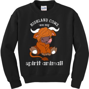 Highland Cows Are My Spirit Animal Scottish Highland Cow Kids Sweatshirt