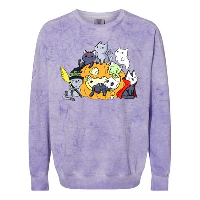 Halloween Cats Anime Cat Kawaii Neko Pumpkin Cat Lover Halloween Colorblast Crewneck Sweatshirt