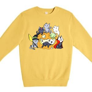 Halloween Cats Anime Cat Kawaii Neko Pumpkin Cat Lover Halloween Premium Crewneck Sweatshirt