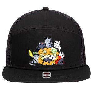 Halloween Cats Anime Cat Kawaii Neko Pumpkin Cat Lover Halloween 7 Panel Mesh Trucker Snapback Hat