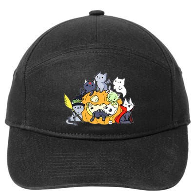 Halloween Cats Anime Cat Kawaii Neko Pumpkin Cat Lover Halloween 7-Panel Snapback Hat