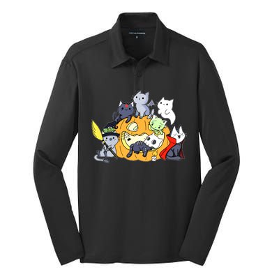 Halloween Cats Anime Cat Kawaii Neko Pumpkin Cat Lover Halloween Silk Touch Performance Long Sleeve Polo