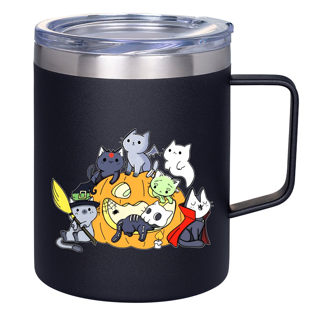Halloween Cats Anime Cat Kawaii Neko Pumpkin Cat Lover Halloween 12oz Stainless Steel Coffee Mug