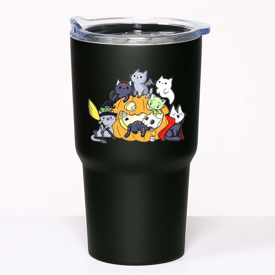 Halloween Cats Anime Cat Kawaii Neko Pumpkin Cat Lover Halloween Tumbler