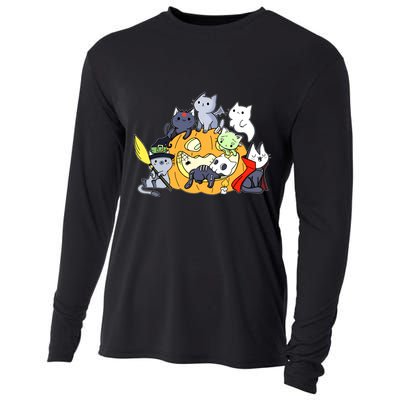 Halloween Cats Anime Cat Kawaii Neko Pumpkin Cat Lover Halloween Cooling Performance Long Sleeve Crew