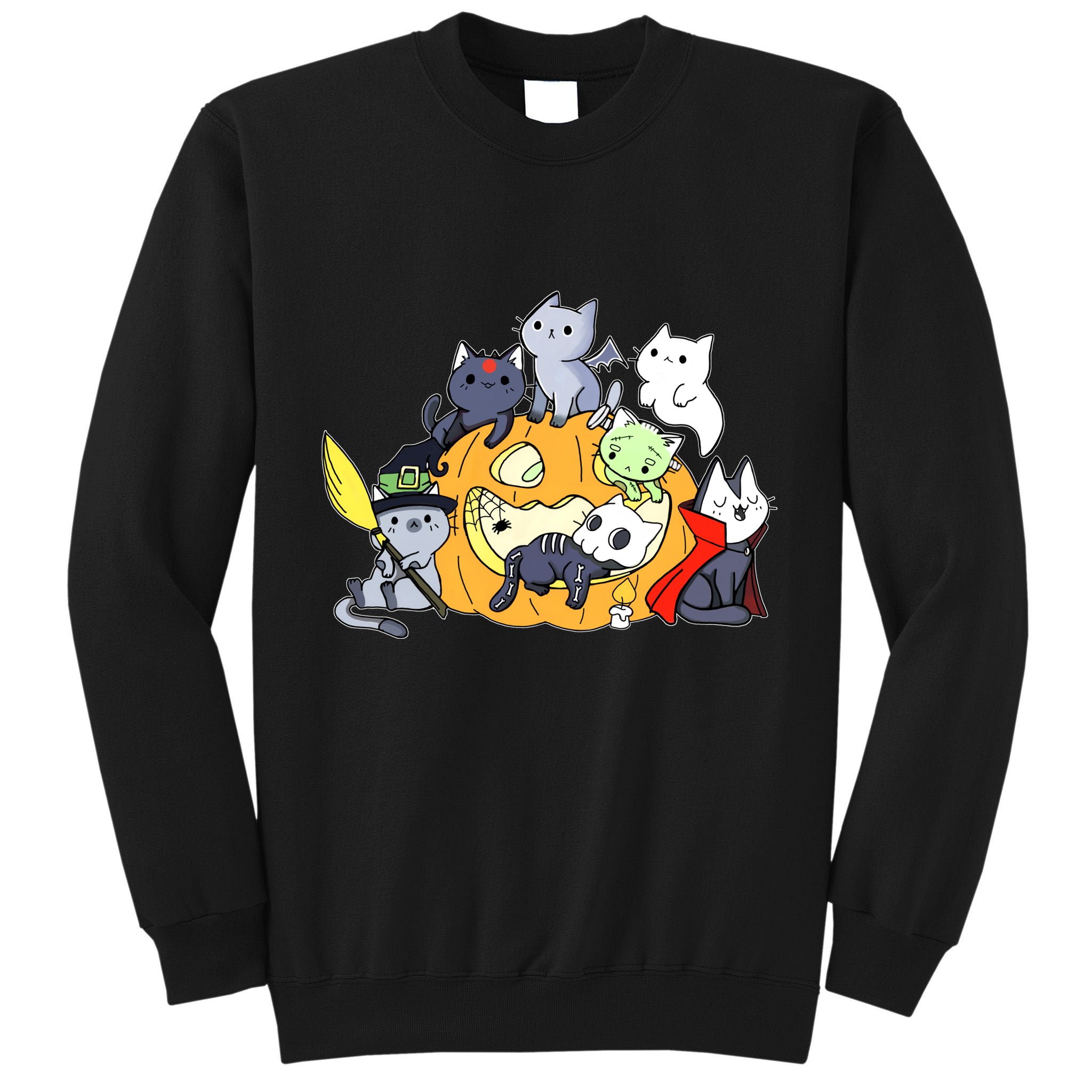 Halloween Cats Anime Cat Kawaii Neko Pumpkin Cat Lover Halloween Tall Sweatshirt