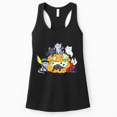 Halloween Cats Anime Cat Kawaii Neko Pumpkin Cat Lover Halloween Womens Tank Top