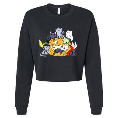 Halloween Cats Anime Cat Kawaii Neko Pumpkin Cat Lover Halloween Cropped Pullover Crew