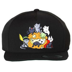 Halloween Cats Anime Cat Kawaii Neko Pumpkin Cat Lover Halloween Wool Snapback Cap