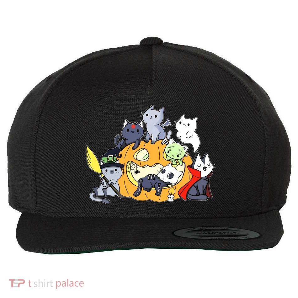 Halloween Cats Anime Cat Kawaii Neko Pumpkin Cat Lover Halloween Wool Snapback Cap