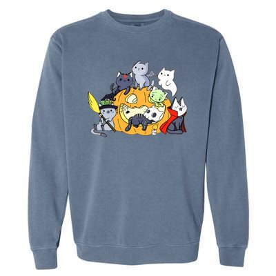 Halloween Cats Anime Cat Kawaii Neko Pumpkin Cat Lover Halloween Garment-Dyed Sweatshirt