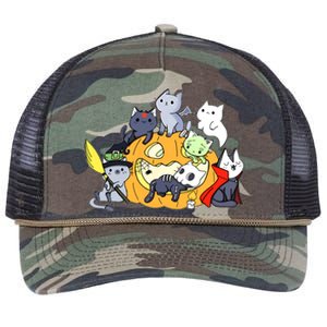 Halloween Cats Anime Cat Kawaii Neko Pumpkin Cat Lover Halloween Retro Rope Trucker Hat Cap