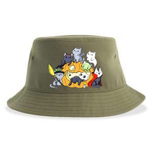 Halloween Cats Anime Cat Kawaii Neko Pumpkin Cat Lover Halloween Sustainable Bucket Hat